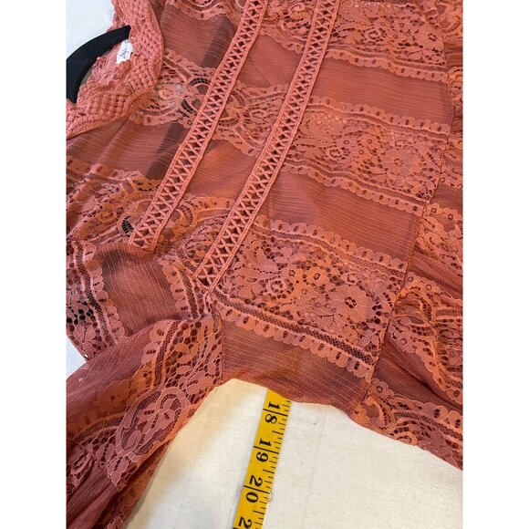 ReadySkylar + Jade Lace Top Boho Chic Long Sleeves Rose High Neck Medium - Picture 8 of 8